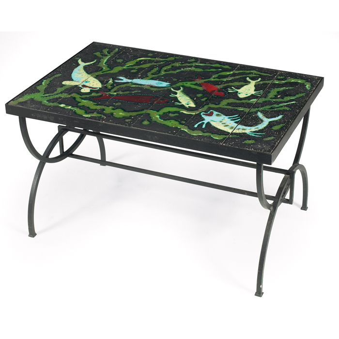 Appraisal: French tile-top coffee table from Vallauris France metallic and colorful