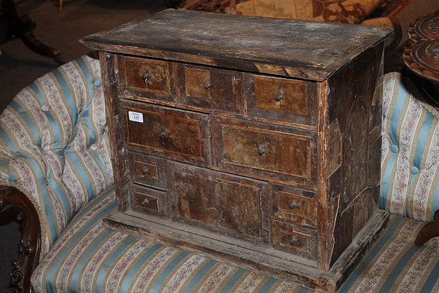 Appraisal: AN TH CENTURY WALNUT TABLE TOP CABINET fitted various drawers