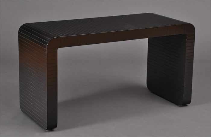 Appraisal: KARL SPRINGER BROWN LEATHER-COVERED CONSOLE TABLE Of waterfall form x