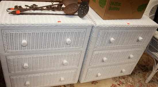 Appraisal: Pair of painted wicker three-drawer chests and similar armchair Estimate