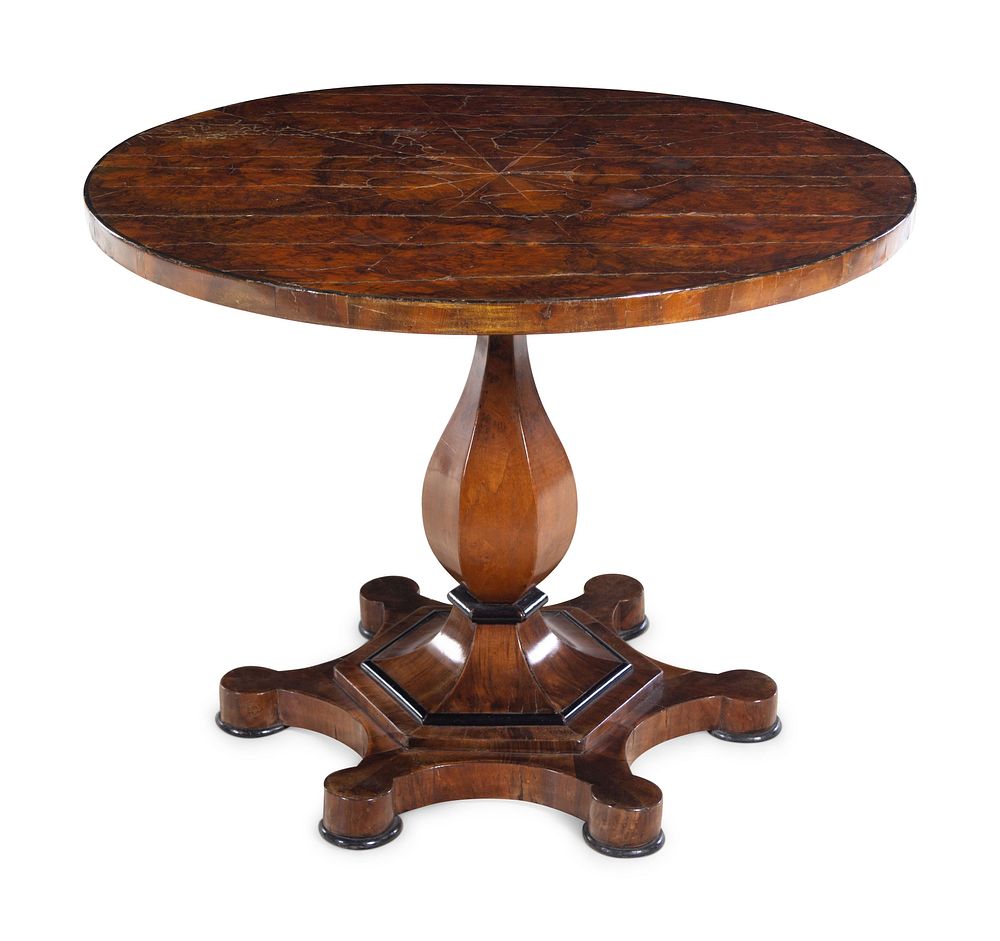 Appraisal: A Biedermeier Parcel Ebonized Burl Walnut Center Table A Biedermeier