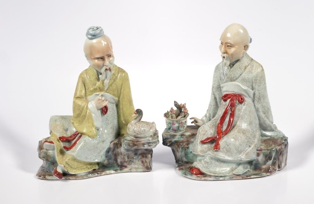 Appraisal: Two antique Chinese porcelain figurines of wise men Both elders