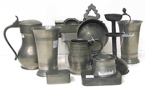 Appraisal: An assembled grouping of pewter th th century Comprising rush