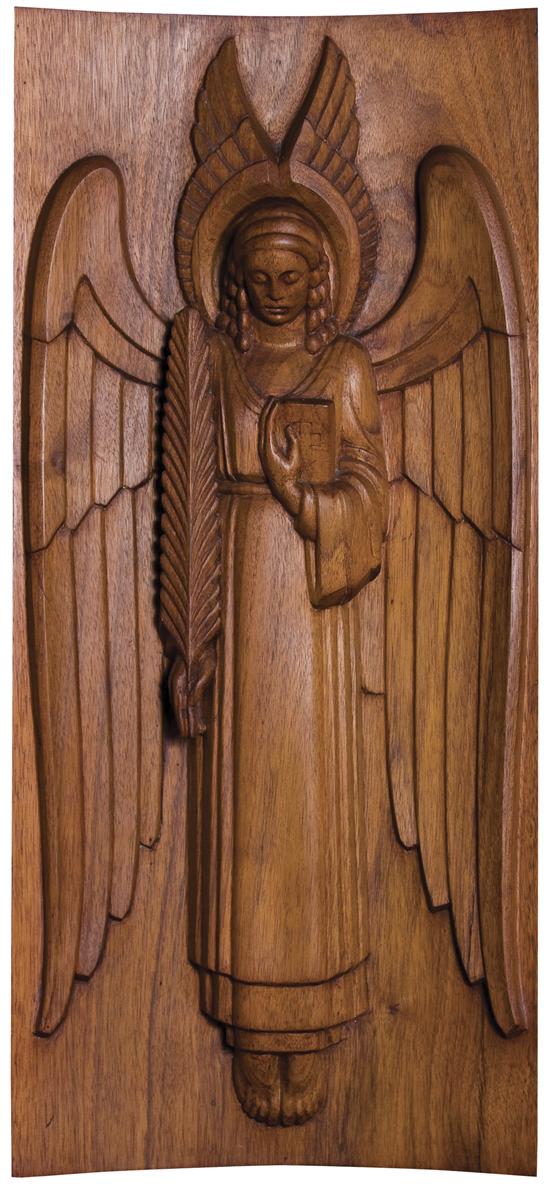 Appraisal: MALVINA HOFFMAN American Angel of Consolation carved walnut panel signed