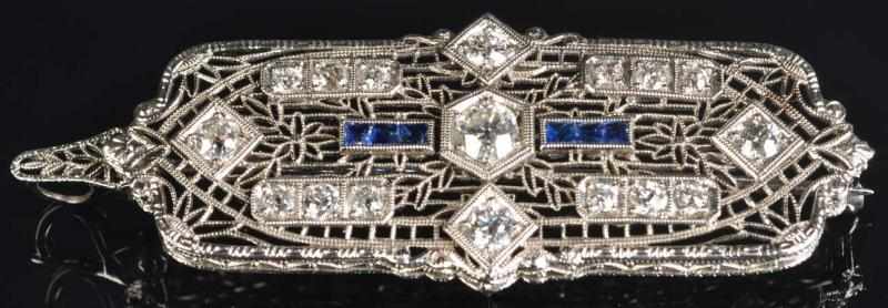 Appraisal: K W Gold Bar Pin with Diamond Sapphires Weight grams