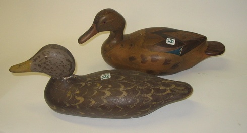 Appraisal: TWO HAND CARVED AND PAINTED DUCK DECOYS a mallard hen