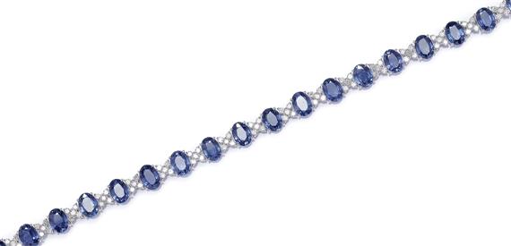 Appraisal: A SAPPHIRE AND DIAMOND BRACELET White gold Elegant bracelet composed