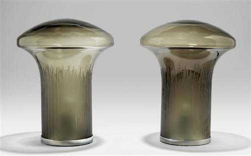 Appraisal: VENINI PAIR OF LAMPS model Boletus circa Smoked glass and