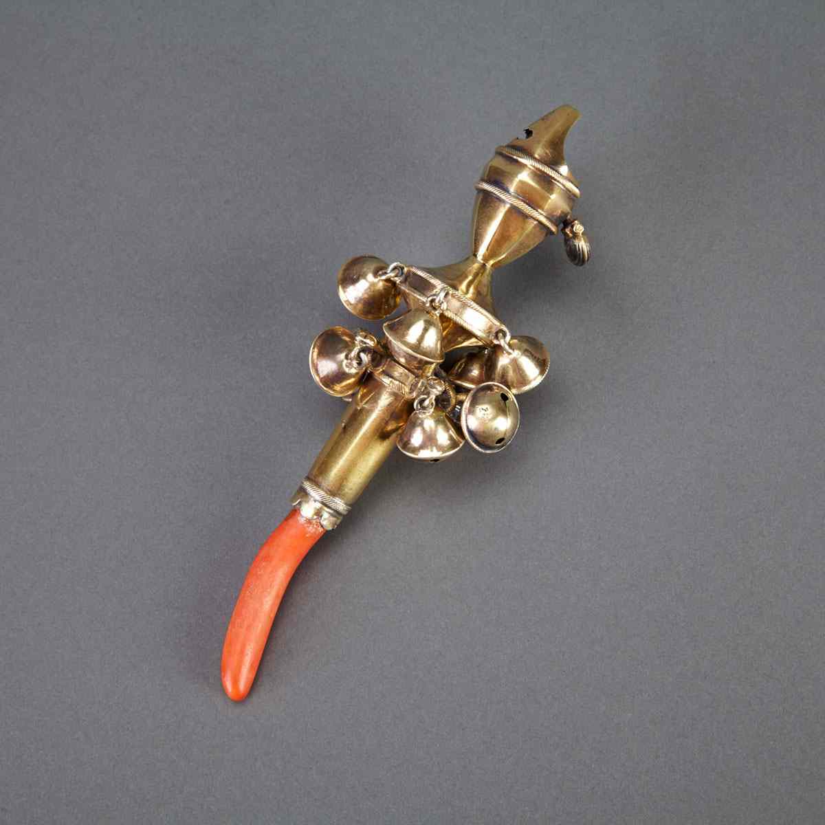 Appraisal: George III Silver-Gilt Child Ts Rattle and Whistle probably Joseph