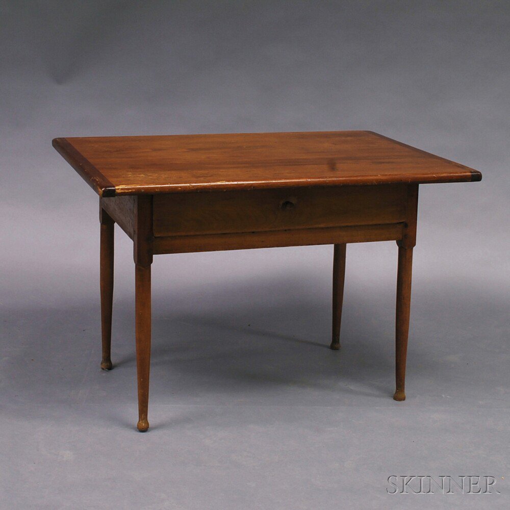 Appraisal: Country Pine One-drawer Tavern Table the rectangular top with breadboard