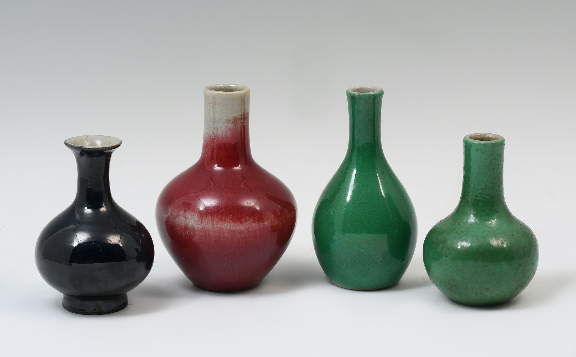 Appraisal: PC CHINESE PORCELAIN BOTTLE VASES Comprising - Green mottled glaze