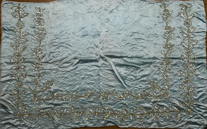 Appraisal: Silk Satin and Needlework Table Cover with Metallic Thread and