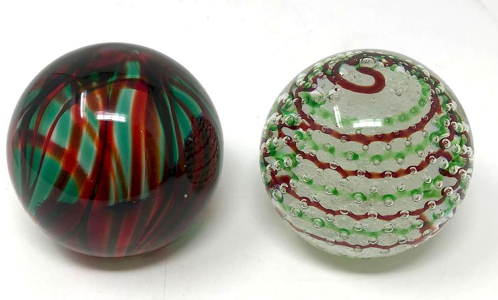 Appraisal: Murano Art Glass Red Green Paperweights Lot Murano Art Glass