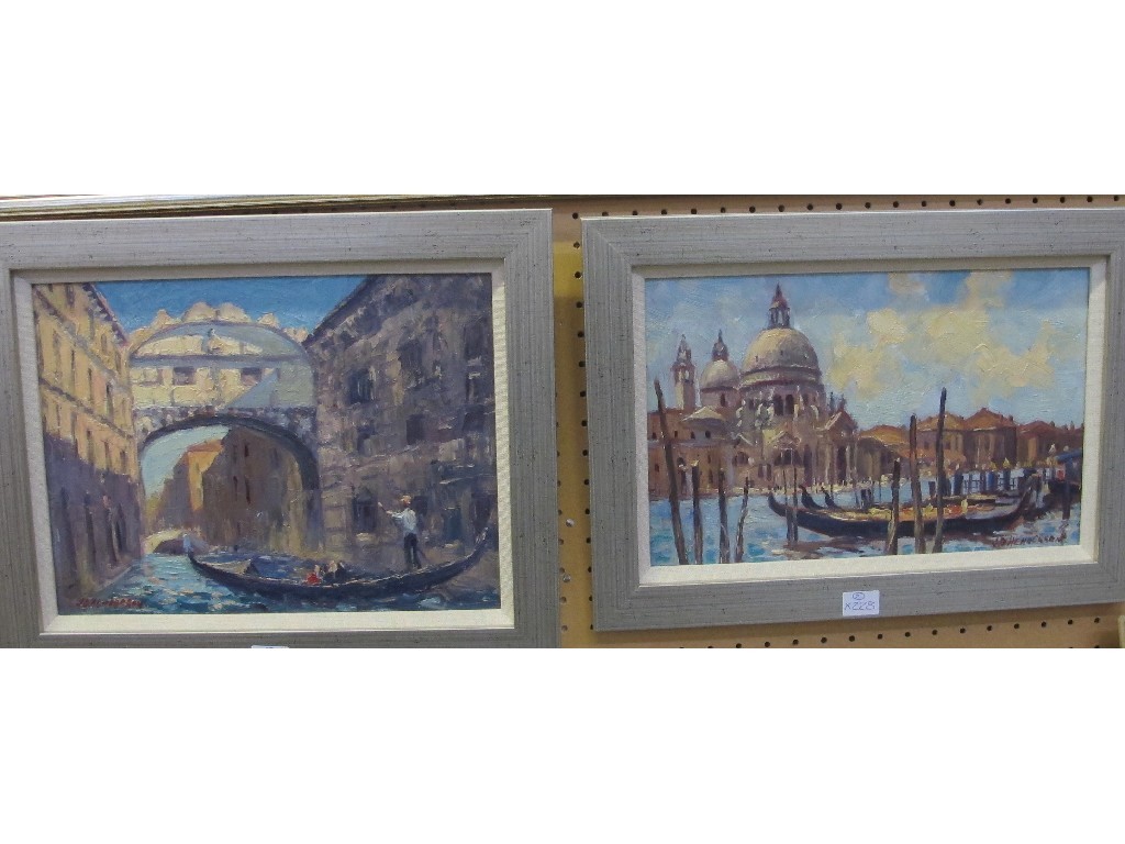 Appraisal: JOSEPH D HENDERSON Pair of oils on board 'Venice' signed