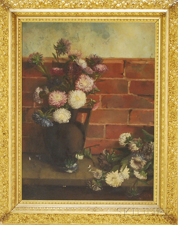 Appraisal: American School th Century Still Life with Mums Initialed N