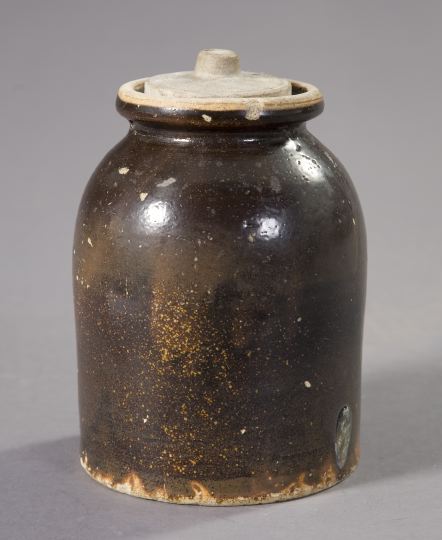 Appraisal: American Provincial Brown-Glazed Stoneware Storage Jar third quarter th century