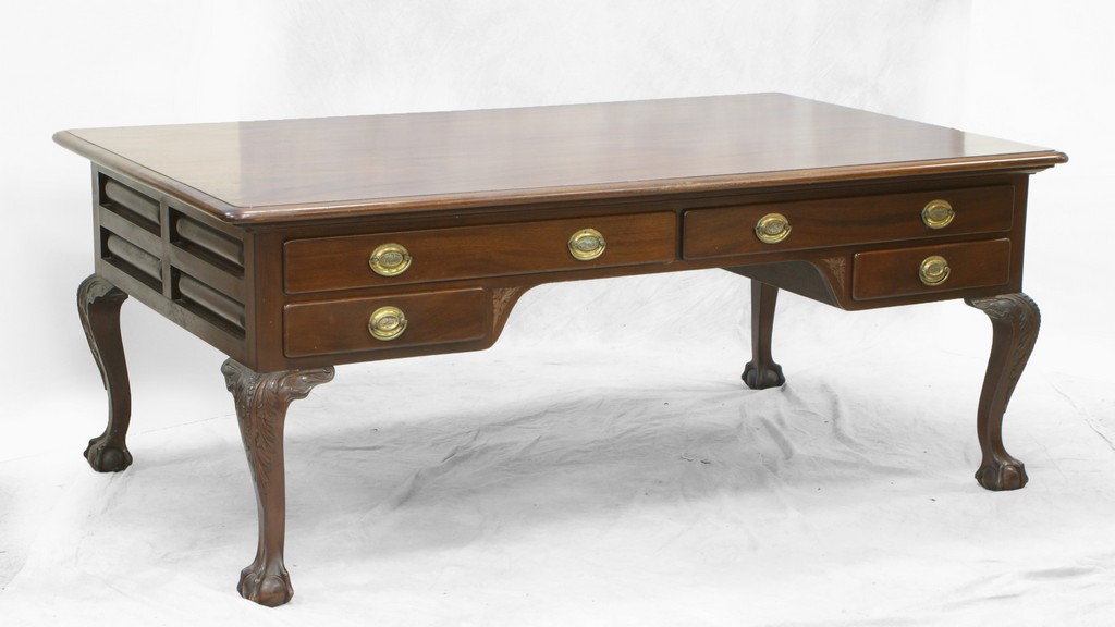 Appraisal: Mahogany Chippendale style partners desk molded edge top acanthus carved