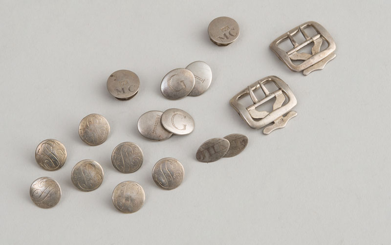 Appraisal: GROUP OF AMERICAN SILVER BUTTONS AND CUFFLINKS Comprising Set of