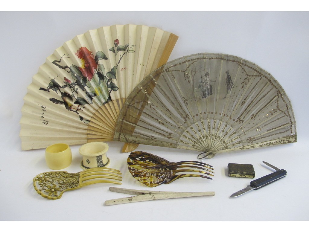 Appraisal: Lot comprising napkin rings hair combs and fans