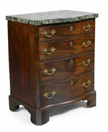 Appraisal: A George III mahogany serpentine chest of small proportions with