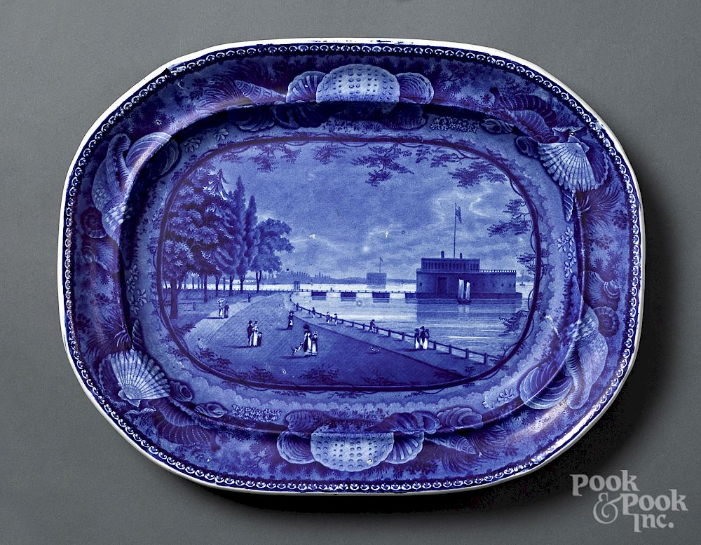 Appraisal: Historical Blue Staffordshire New York platter Historical Blue Staffordshire Castle