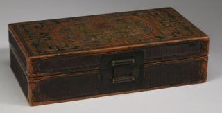 Appraisal: Chinese carved decorated document box l Chinese carved and polychrome