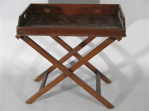 Appraisal: ENGLISH MAHOGANY BUTLER'S TRAY ON STAND The gallieried rectangular tray