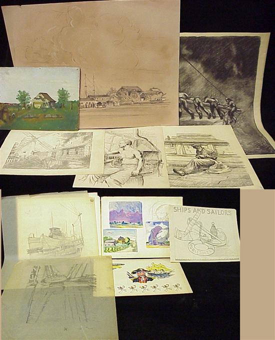 Appraisal: Charles Ernest Pont American - nine sketches including five marine