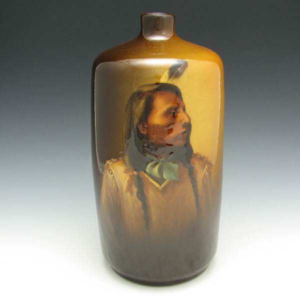 Appraisal: Owens Utopian Sioux Indian Portrait Vase - Mint Outstanding Owens