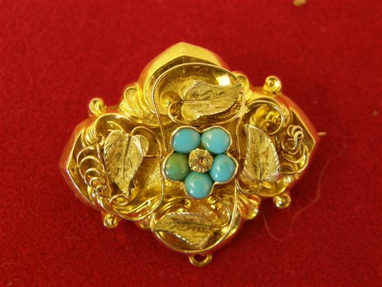 Appraisal: Antique gold memorial brooch set with turquoise in an entwined