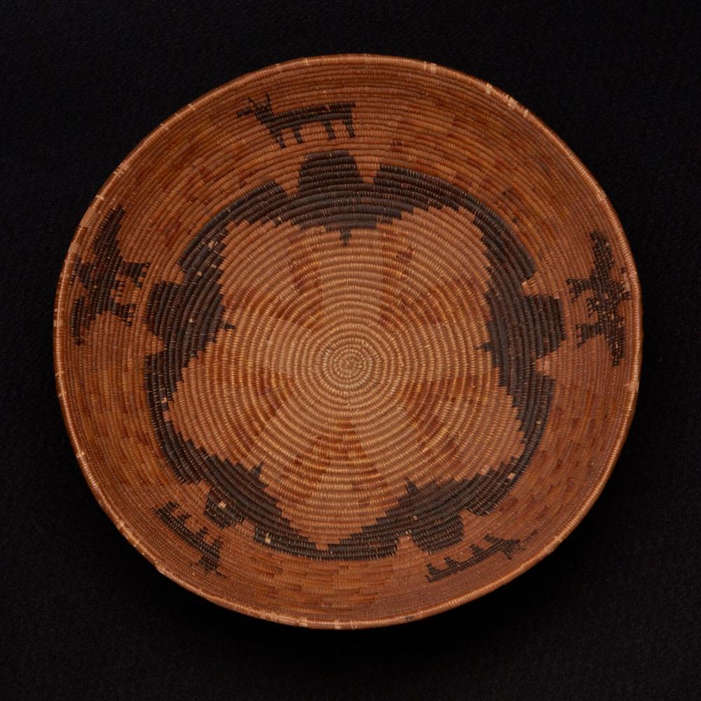 Appraisal: A polychrome California Mission pictorial basket First-quarter th Century Southern