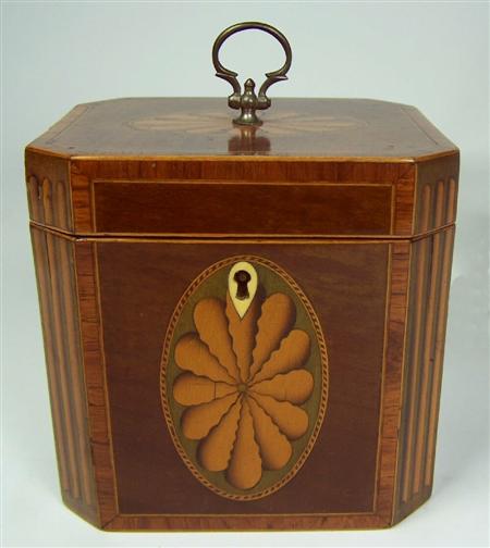 Appraisal: A George III harewood and marquetry tea caddy of cube