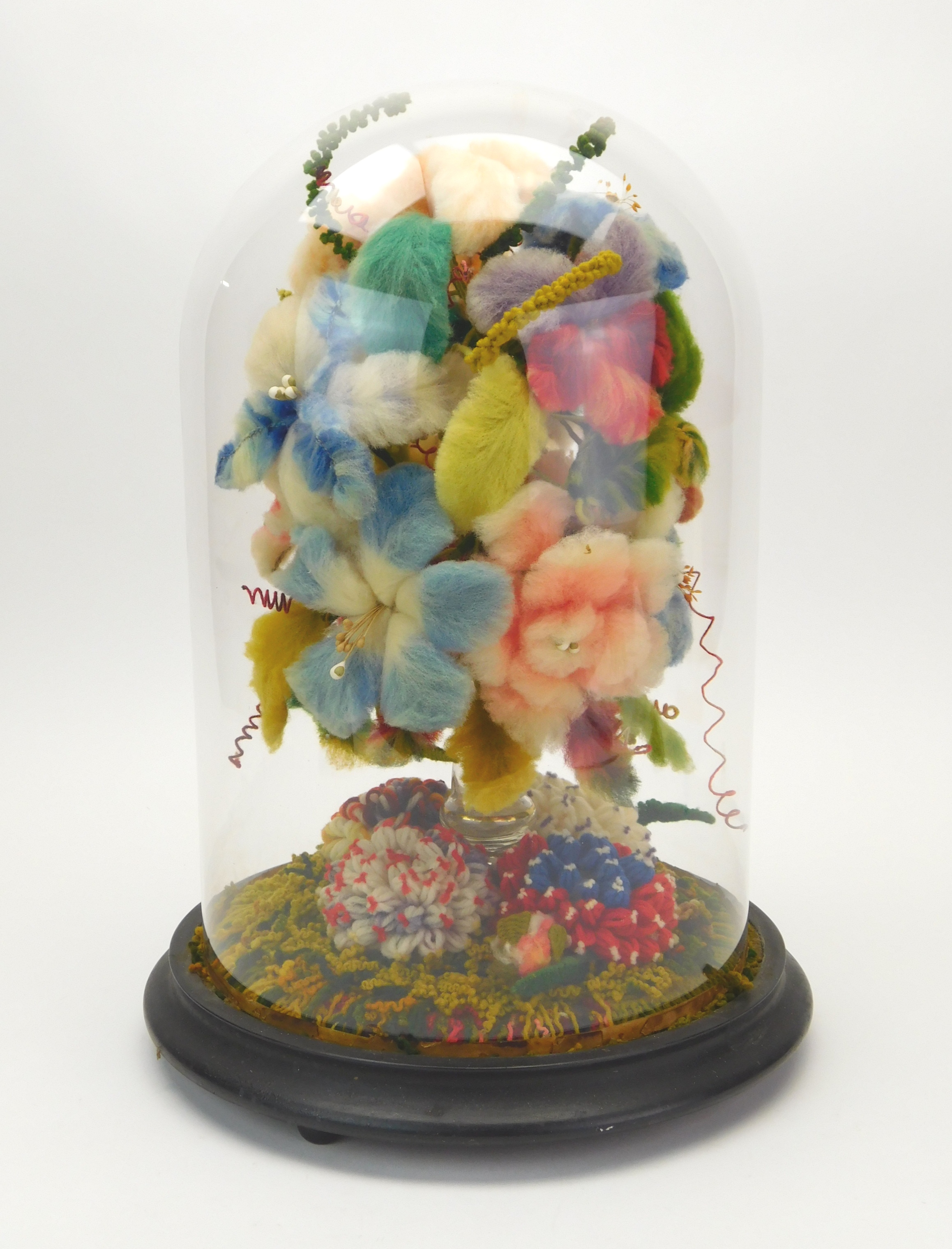 Appraisal: th Victorian felted floral arrangement set under a glass dome