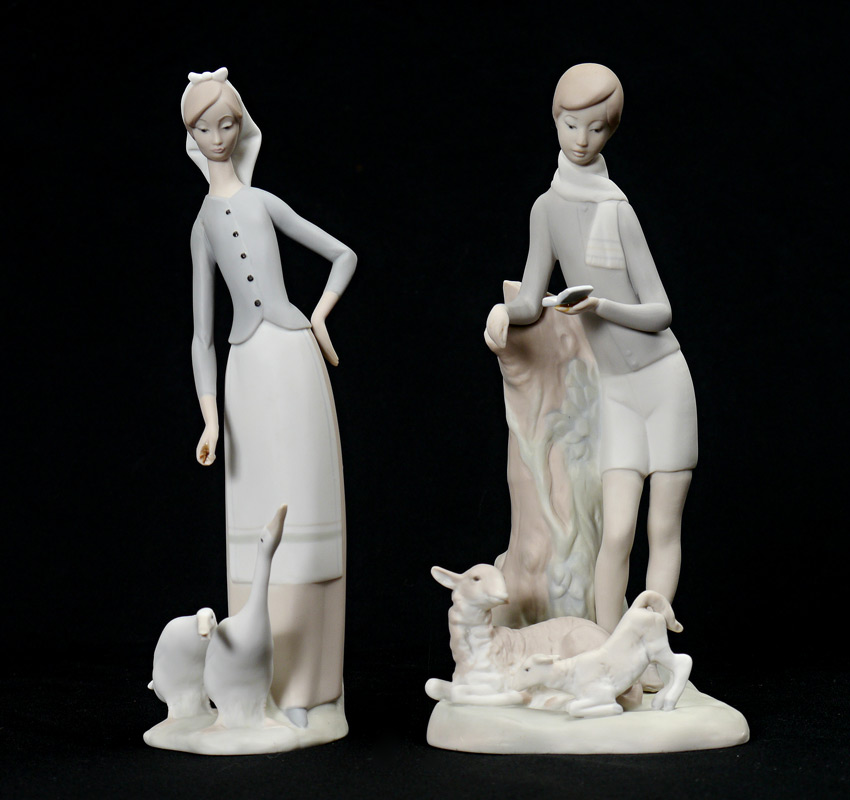 Appraisal: LLADRO MATTE PORCELAIN FIGURINES Girl with Geese Juan Huerta sculptor