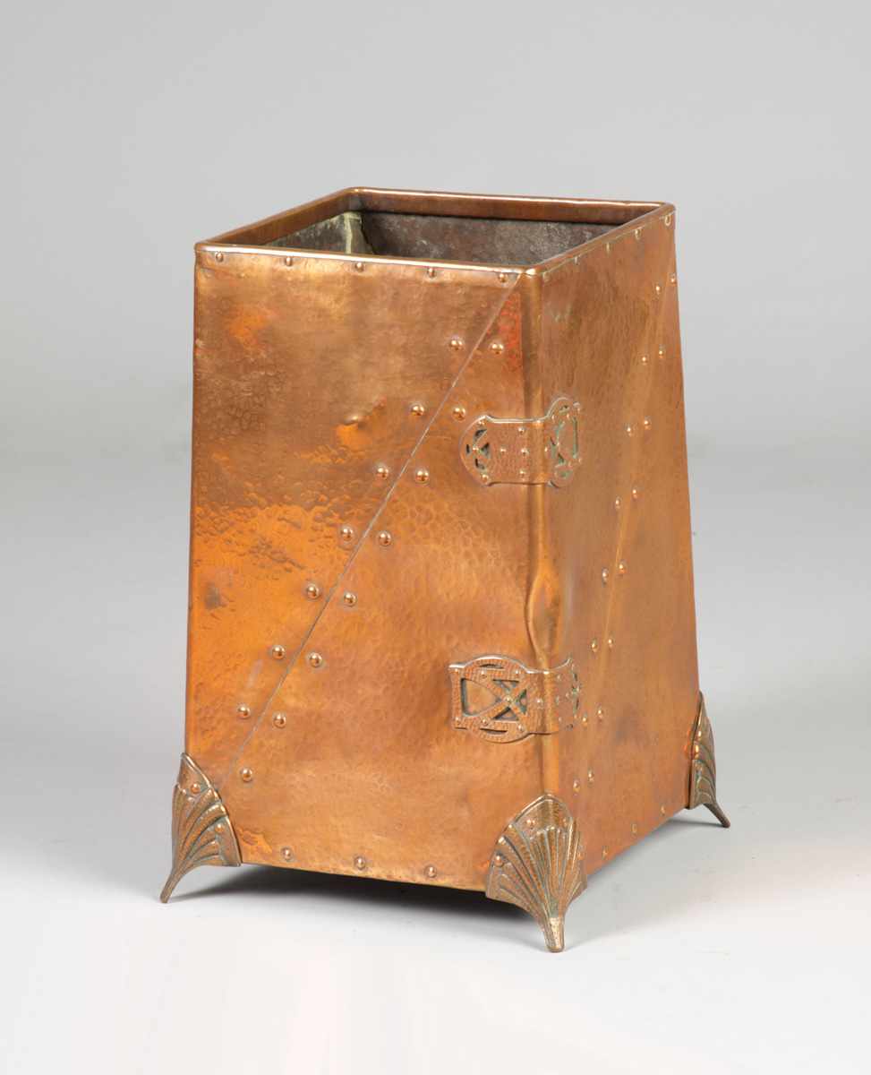 Appraisal: Hand Hammered Copper Arts Crafts Waste Basket Ht ''E