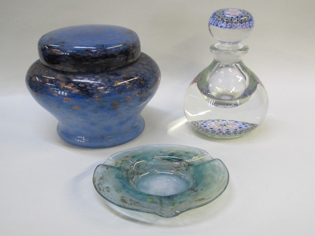 Appraisal: Millefiari scent bottle Monart jar lid and ashtray