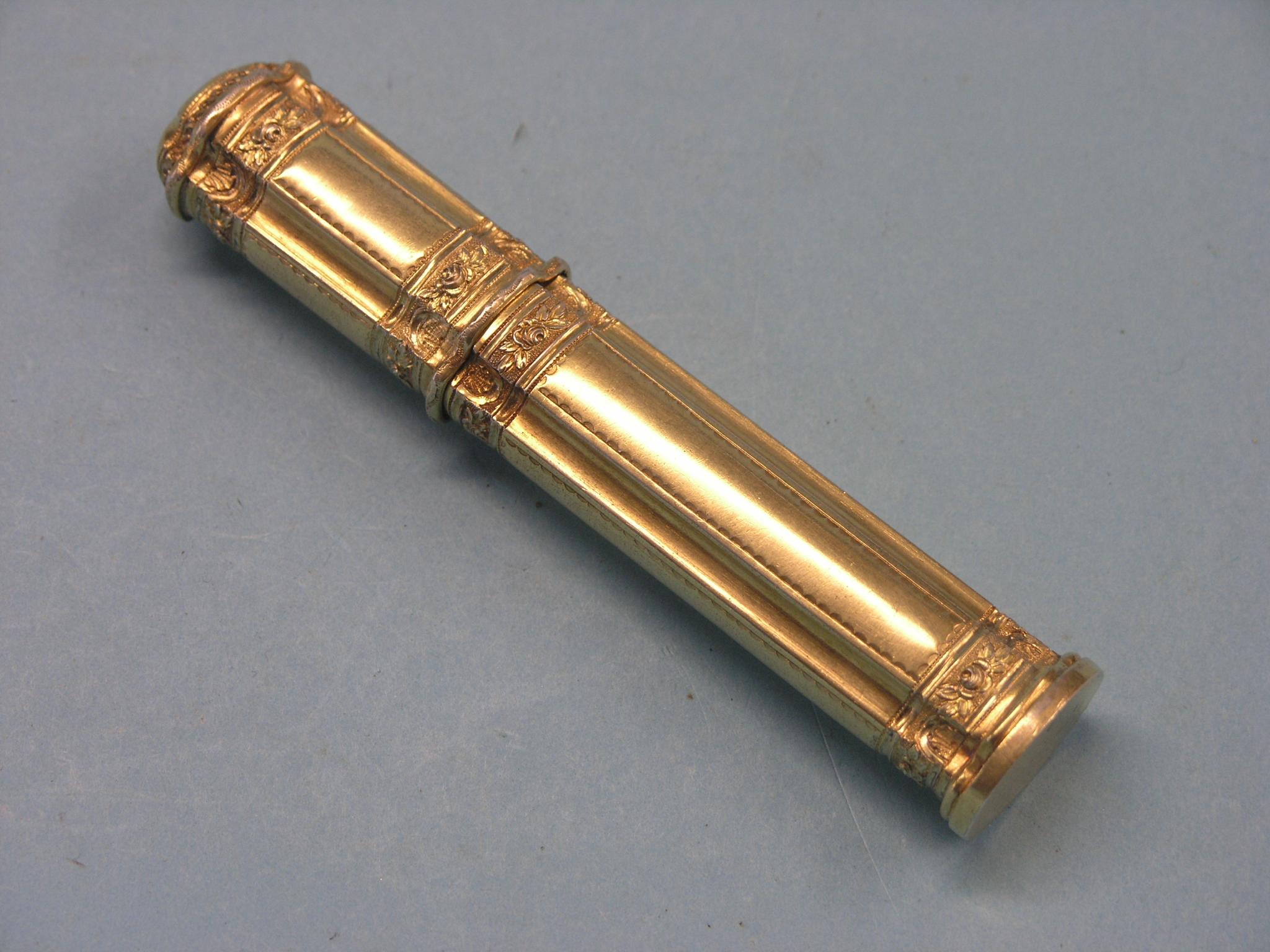 Appraisal: A th century French silver-gilt sealing wax case with cast