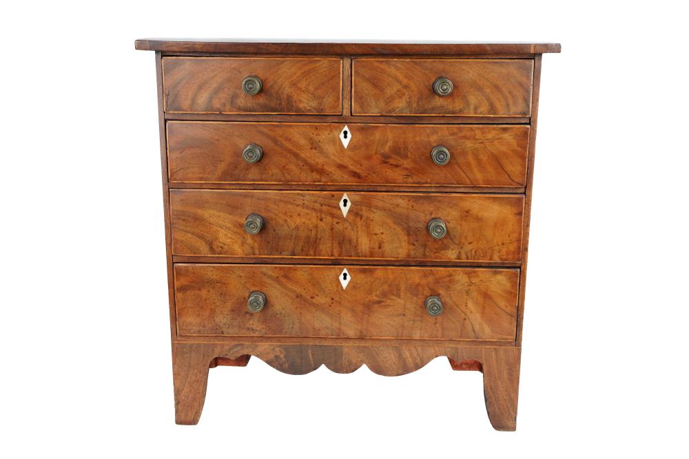 Appraisal: GEORGIAN HEPPLEWITE MAHOGANY MINIATURE CHEST OF DRAWERSCondition good wear commensurate