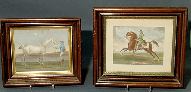 Appraisal: Two equine prints with walnut and gilt frames x x