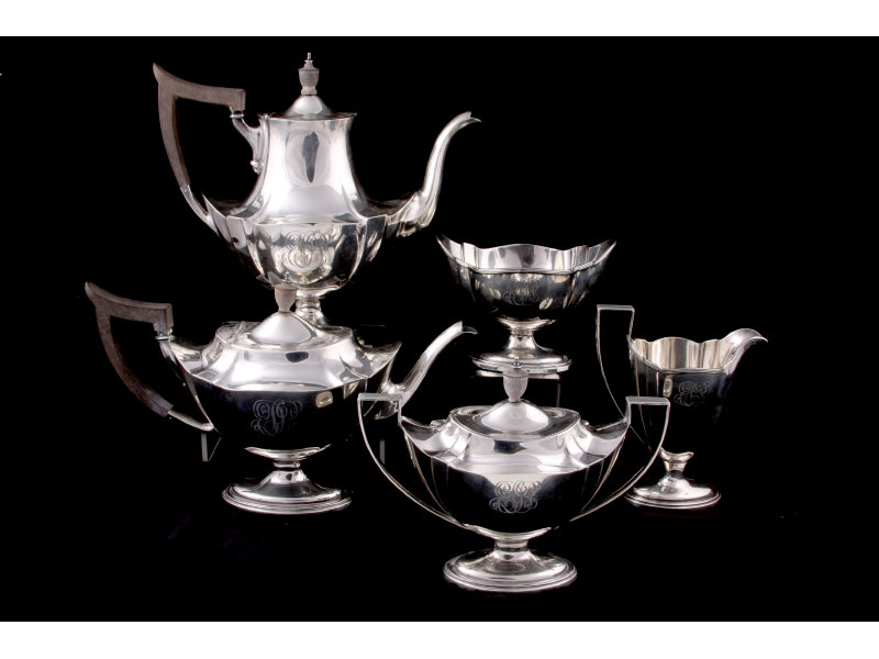 Appraisal: Gorham Sterling Tea Coffee Service Plymouth oval form with shaped