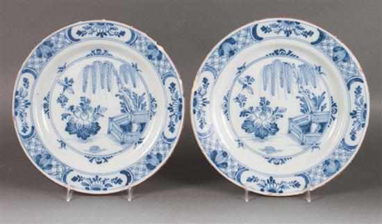 Appraisal: Pair of Liverpool Delftware plate circa blue and white chinoiserie