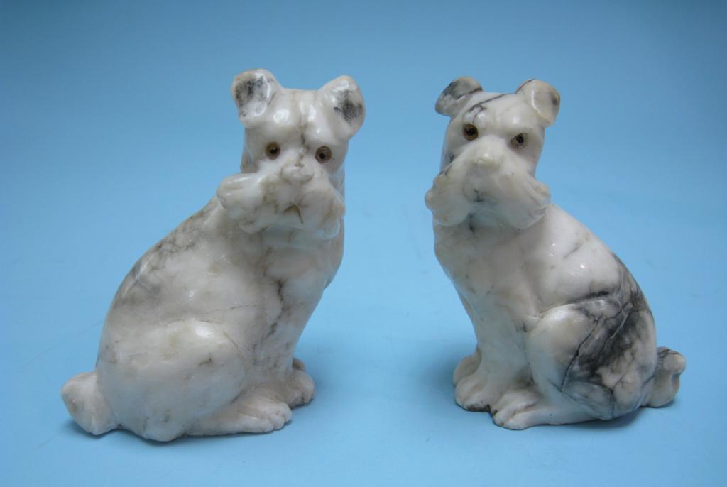 Appraisal: Pair of white marble Figures of Seated Dogs with glass