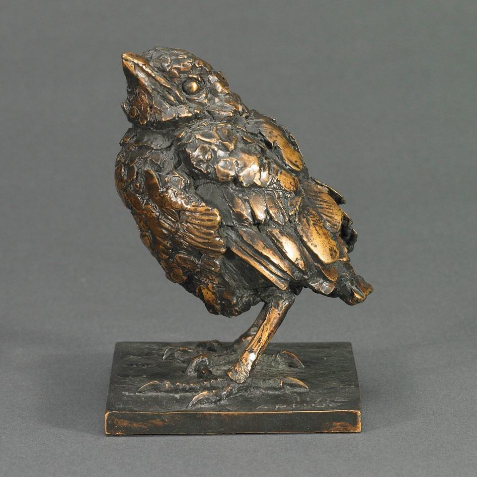 Appraisal: BLACKBIRD CHICK Sally Arnup Briitish b patinated bronze incised signature