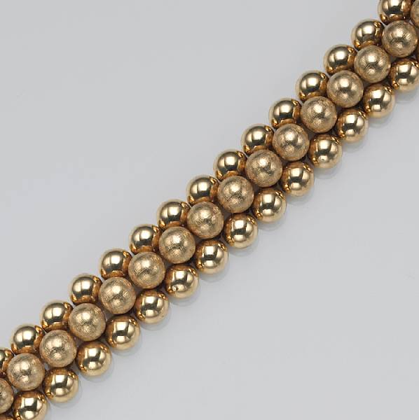 Appraisal: An k gold three row bead link bracelet Italian gross