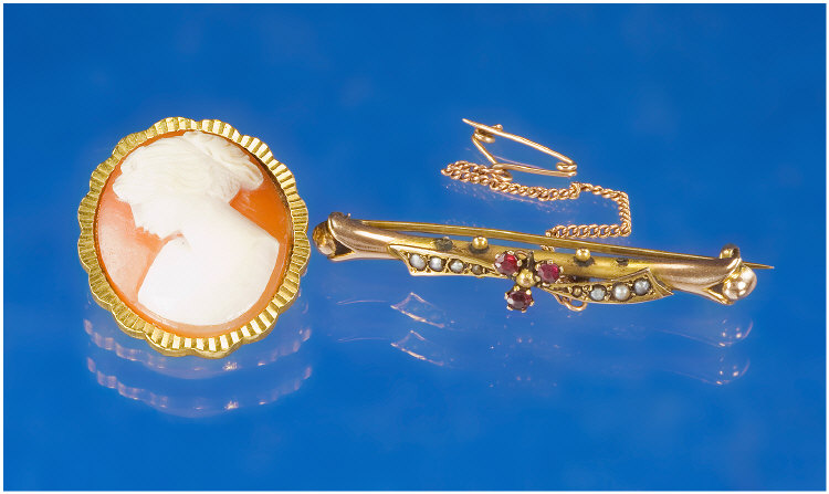 Appraisal: ct Gold Edwardian Bar Brooch Set With Seed Pearls And