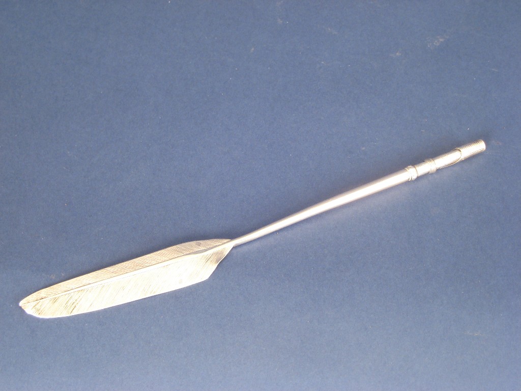 Appraisal: A simulated Feather Pen with engraved design Bramall patent