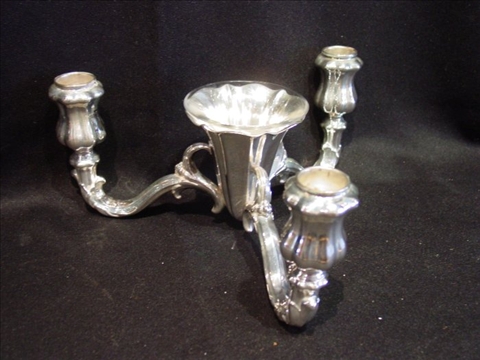 Appraisal: SILVER PLATED CANDELABRUM th century unidentified mark with central small