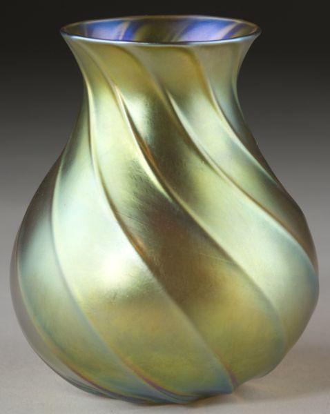 Appraisal: Signed Tiffany Favrile Gold Glass Vase bulbous form with spiral