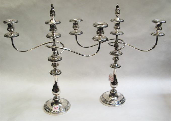 Appraisal: PAIR SILVER PLATED CANDELABRA each convertible from three-light to single