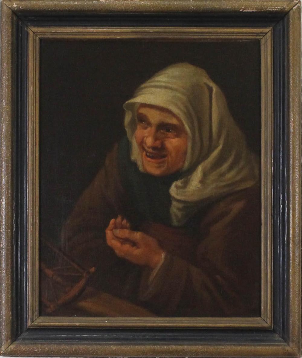 Appraisal: PORTRAIT OF A DUTCH WOMAN oil on canvas th century